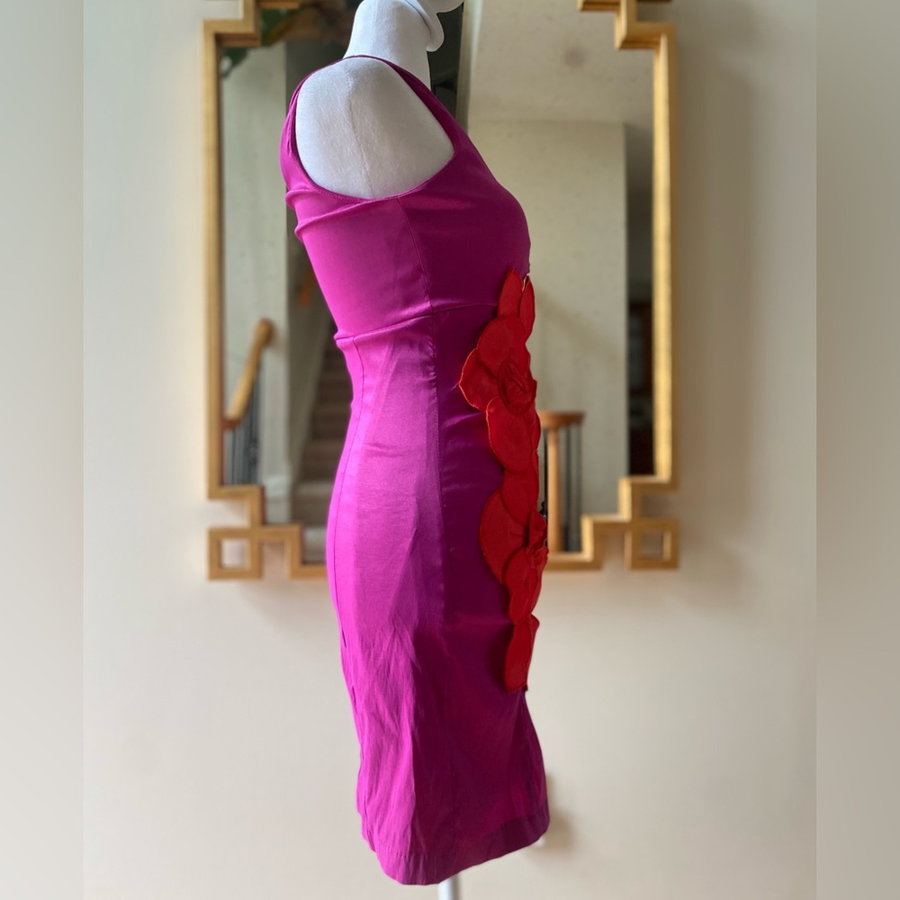 Sequin Hearts 💞 one shoulder fuscia and red floral appliqué bodycon sheath dress - Picture 2 of 12